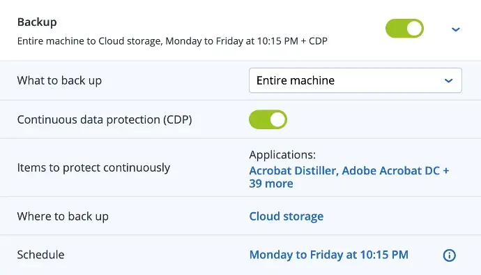 Configuración de Backup Online con protección continua de datos